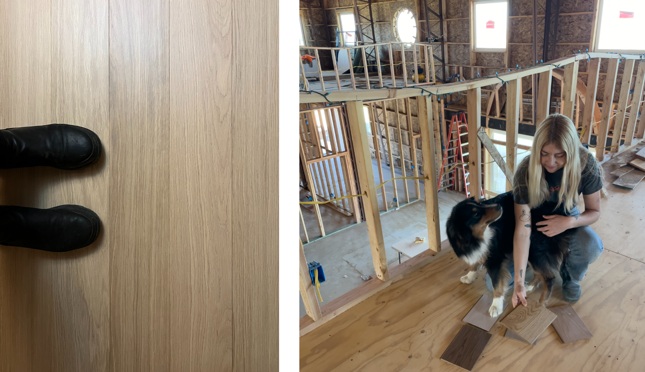 Waterproof hardwood flooring by Stuga in a cabin and samples in a new construction