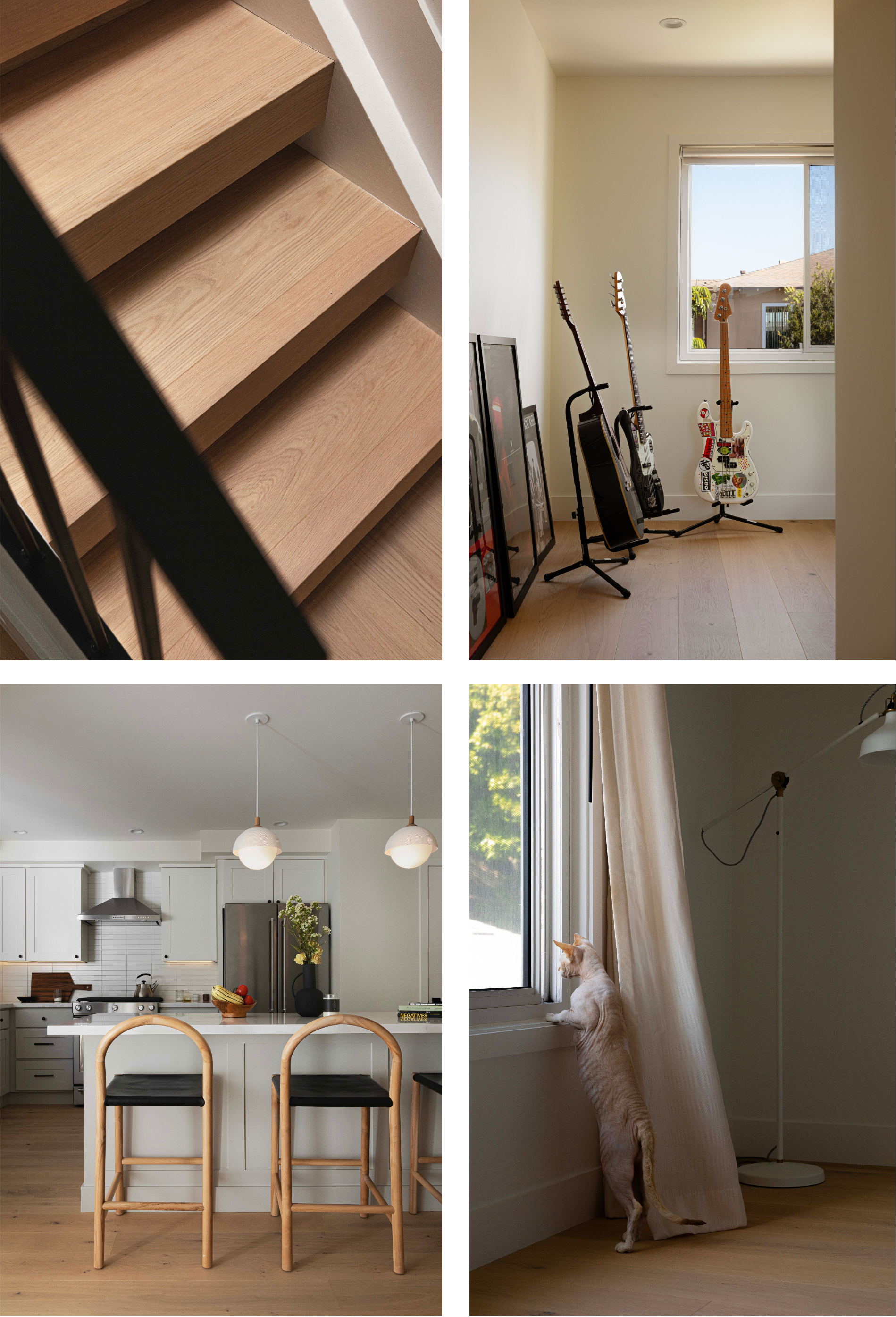 Modern white oak flooring Greta by Stuga in various rooms