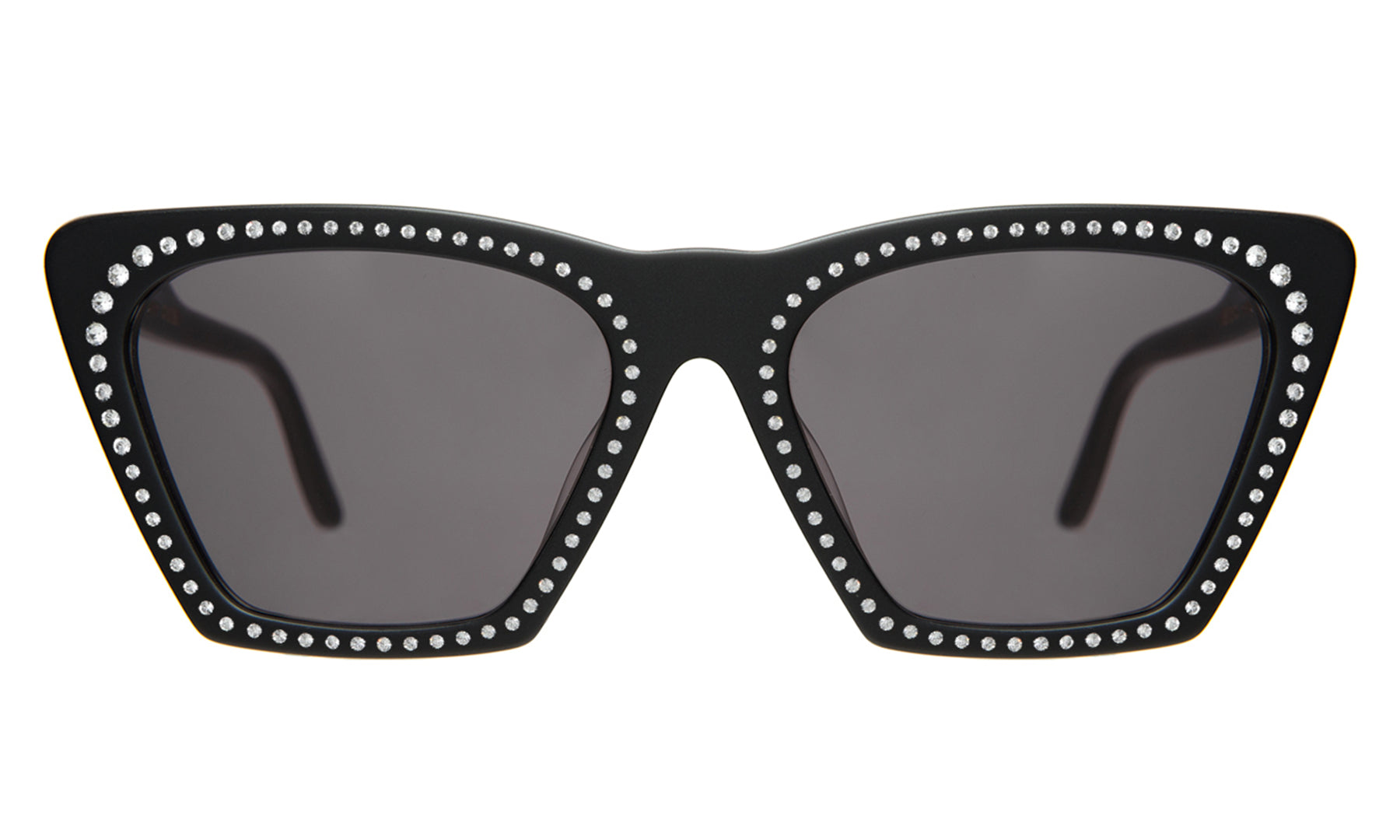 Illesteva Lisbon Crystal Sunglasses In Black W/ Silver Swarovski Crystals / Grey Flat
