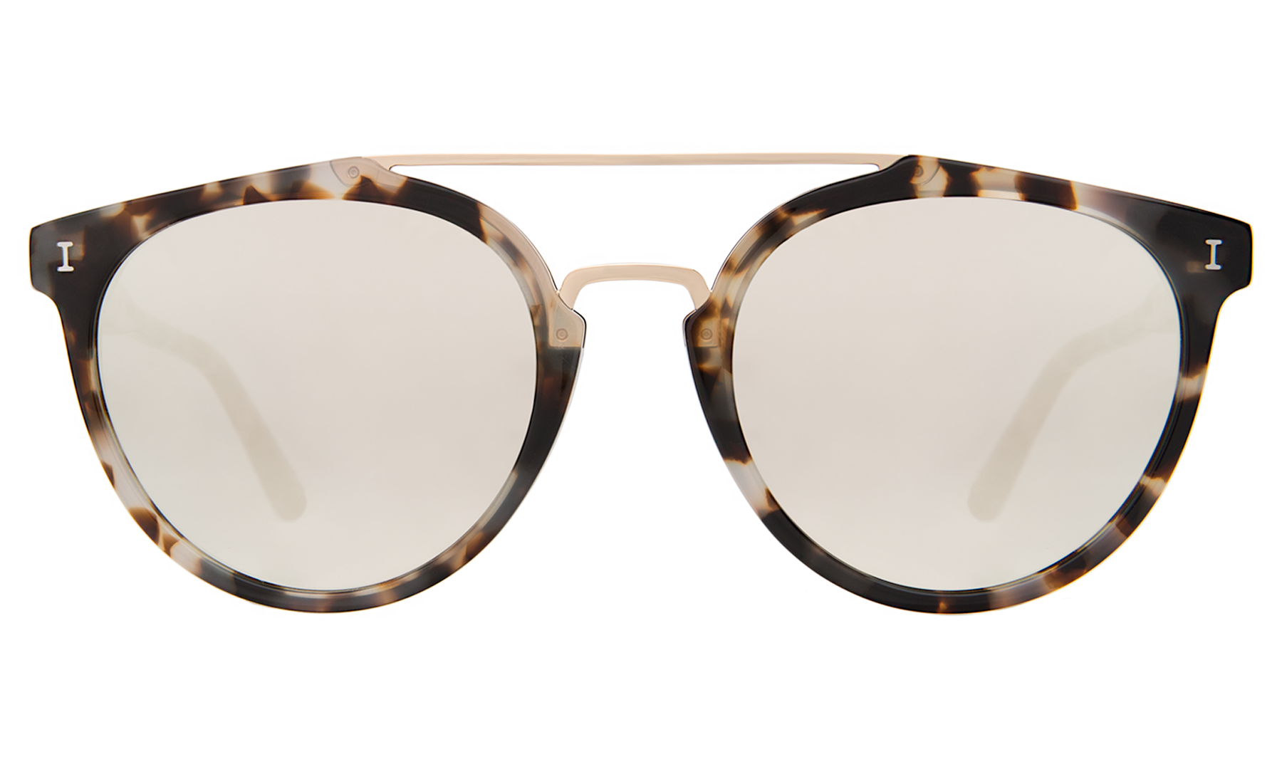 illesteva Puglia Sunglasses in White Tortoise/Gold/Silver Flat Mirror