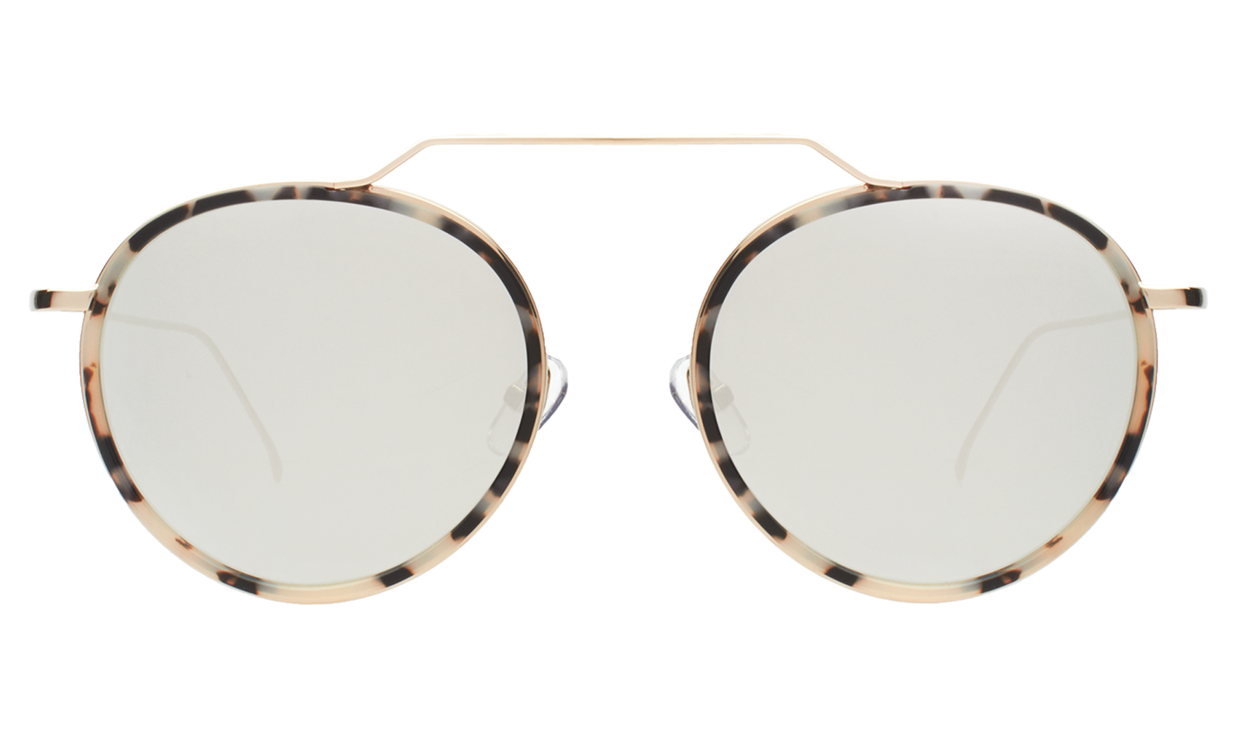 illesteva Wynwood Ace Sunglasses in White Tortoise/Gold/Silver Flat Mirror