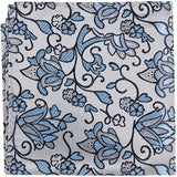 S5 PS - Silver with blue flowers - Matching Pocket Square