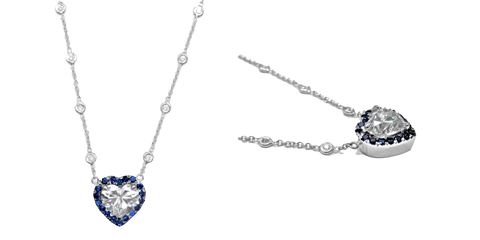 Golden Anvil Jewelers | Platinum Diamond and Blue Sapphire Heart Pendant with Necklace