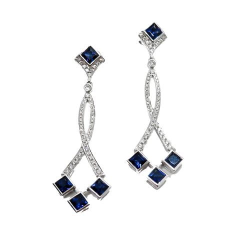 18KT WHITE GOLD SAPPHIRE AND DIAMOND DROP EARRINGS