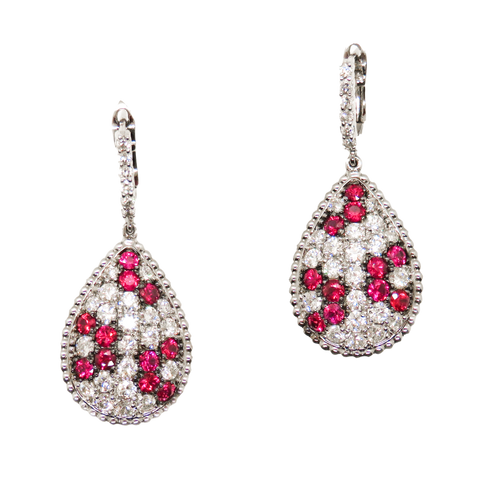 14kt White Gold Drop Style Ruby and Diamond Earrings