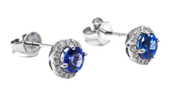 14kt White Gold Tanzanite Diamond Halo Earrings