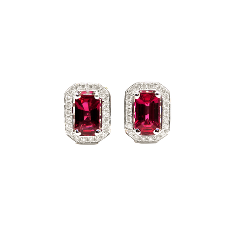 14kt White Gold Ruby with Diamond Earrings