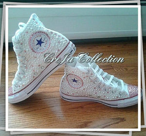 pink converse with diamonds