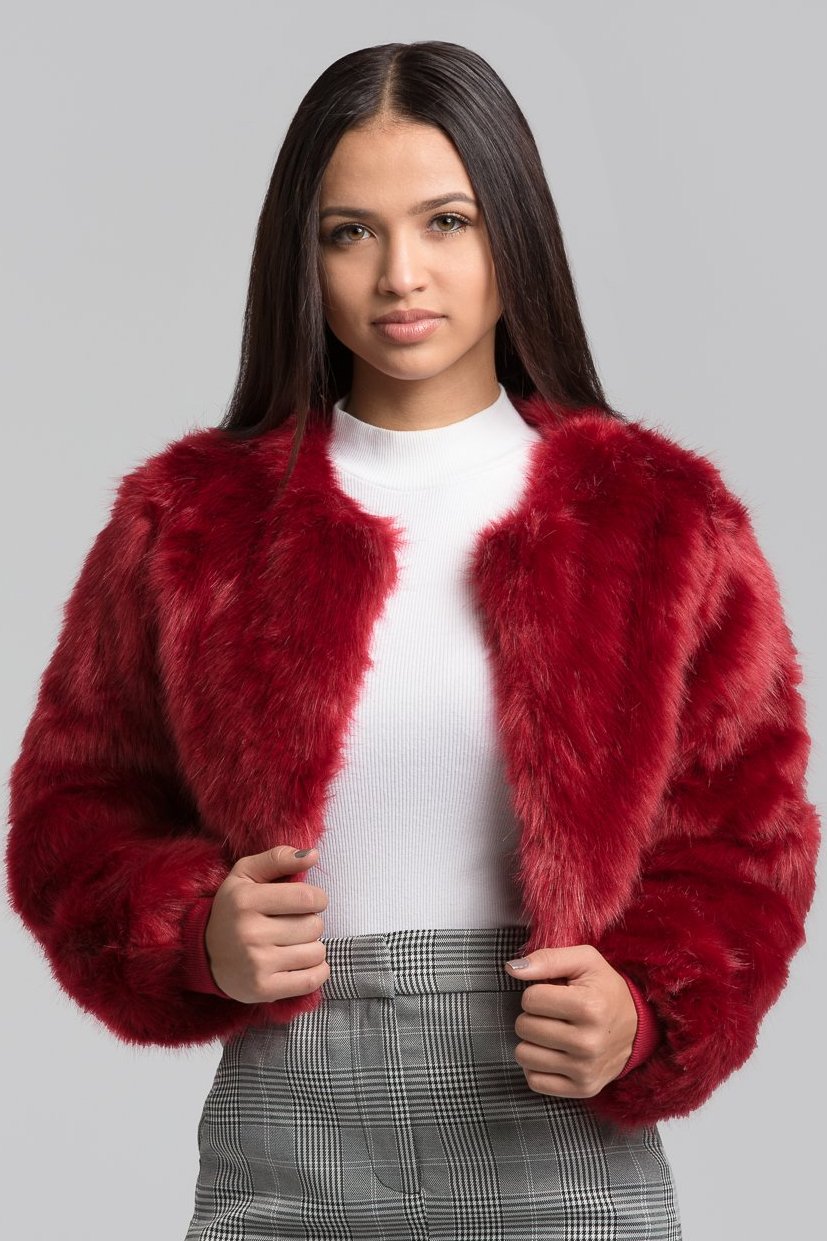 burgundy fur jacket