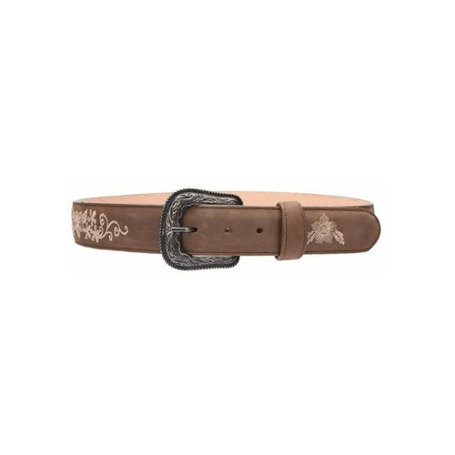 JB15-02 Brown Belt with Red Flowers, Cinturones para Mujer