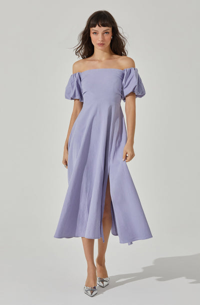 Carlin Off Shoulder Puff Sleeve Midi Dress – ASTR The Label