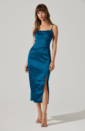 Marissa Satin Halter Neck Midi Dress