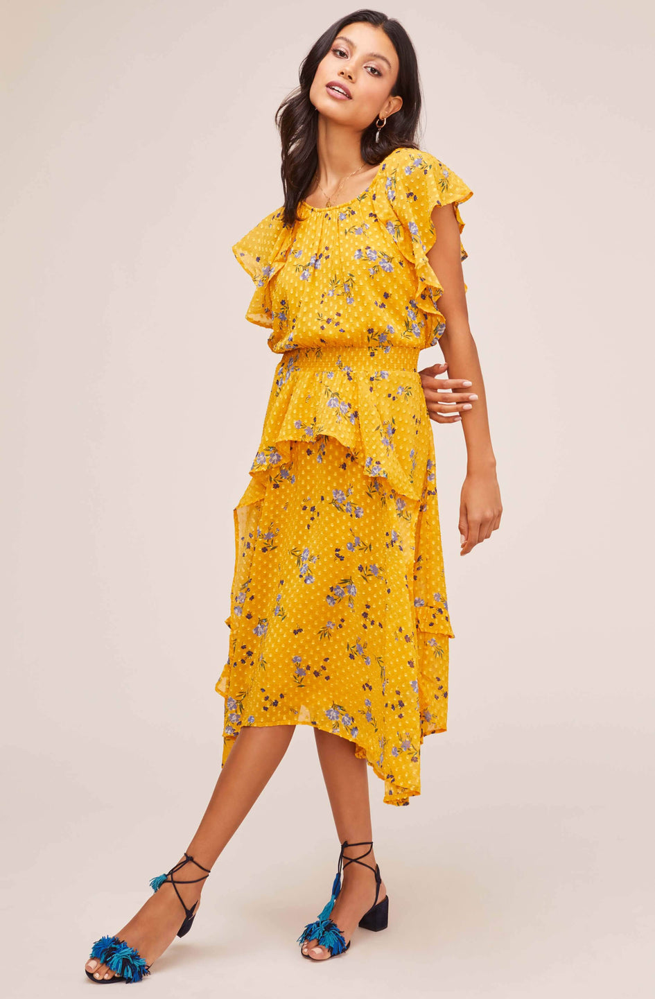 floral long sleeve midi dress astr the label