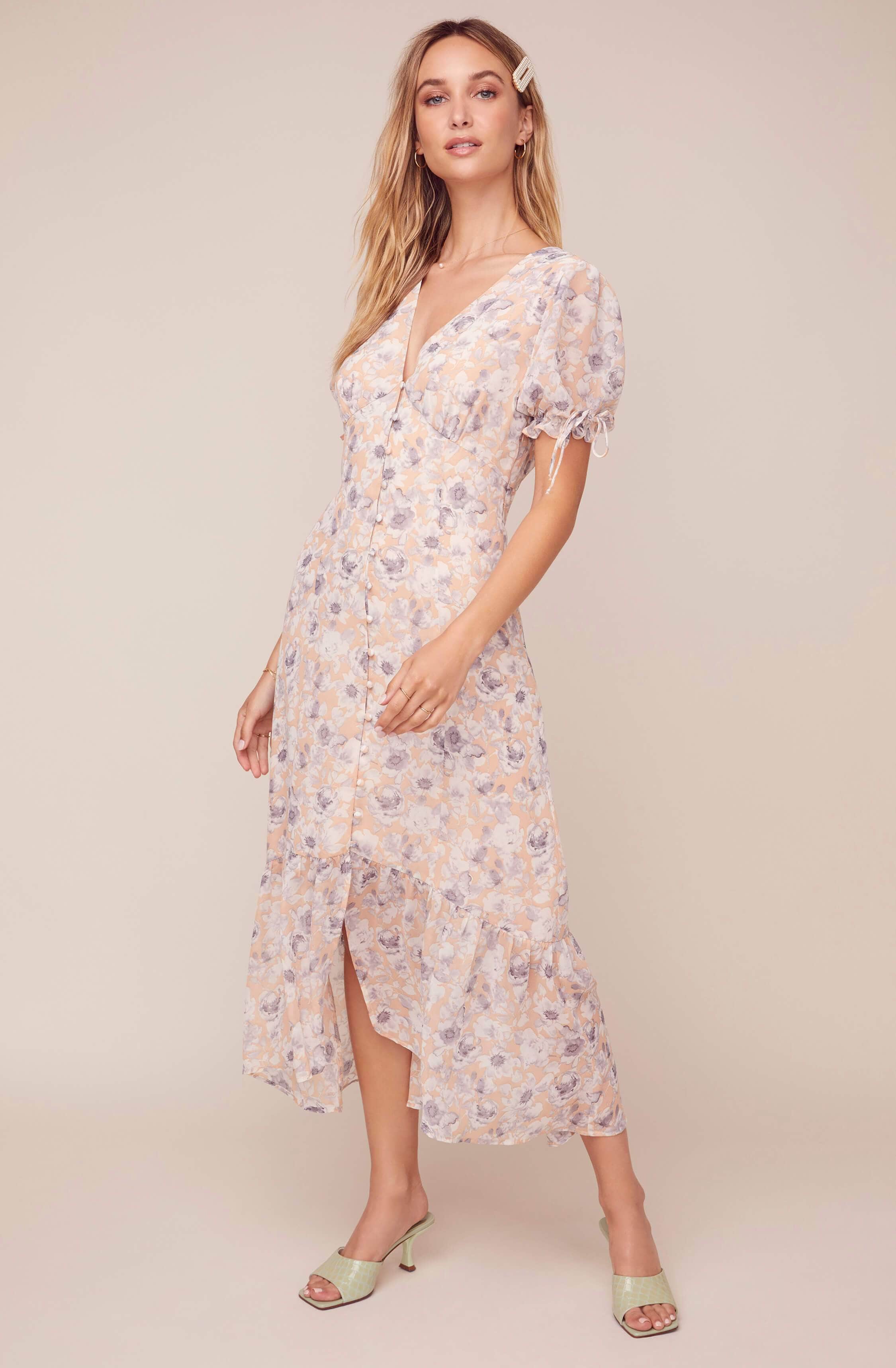 astr the label floral long sleeve midi dress