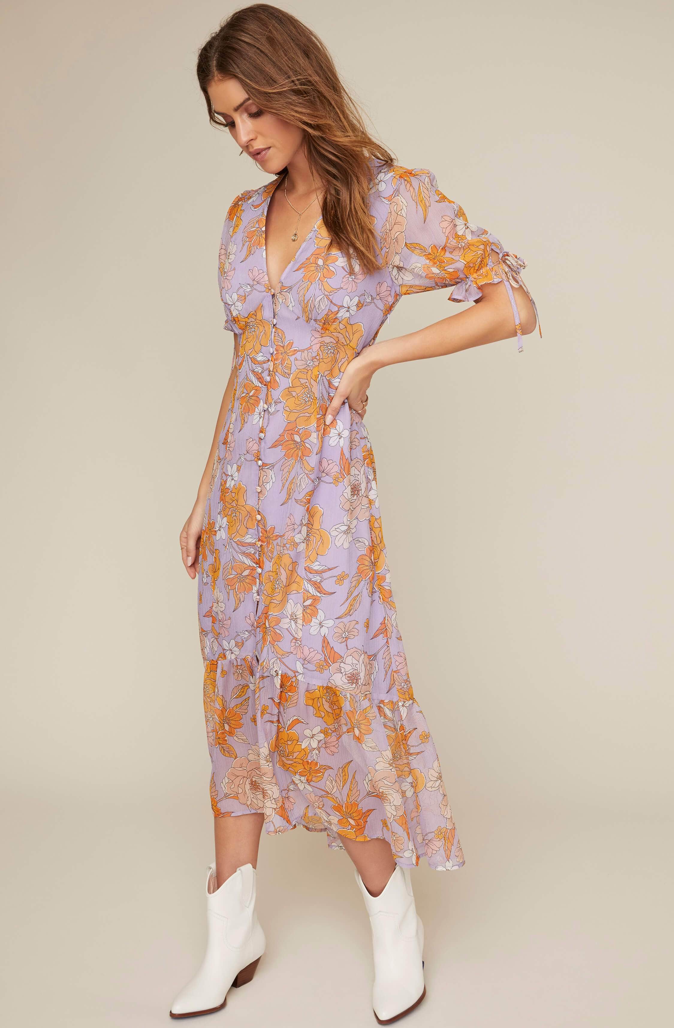 astr the label floral ruched front maxi dress