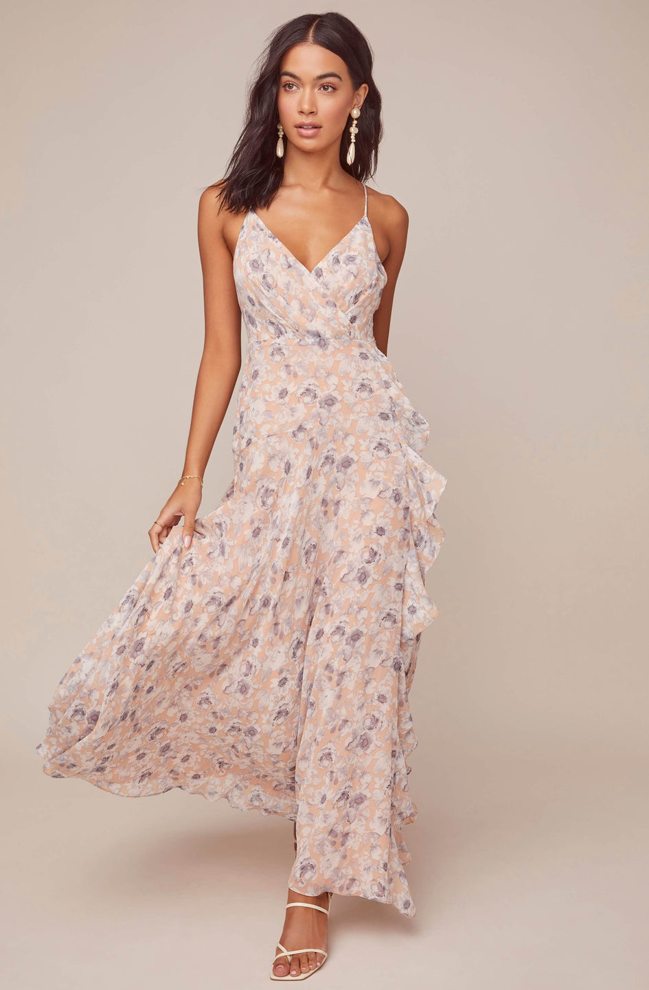 astr the label floral long sleeve midi dress