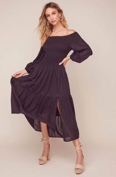 off shoulder midi dress black