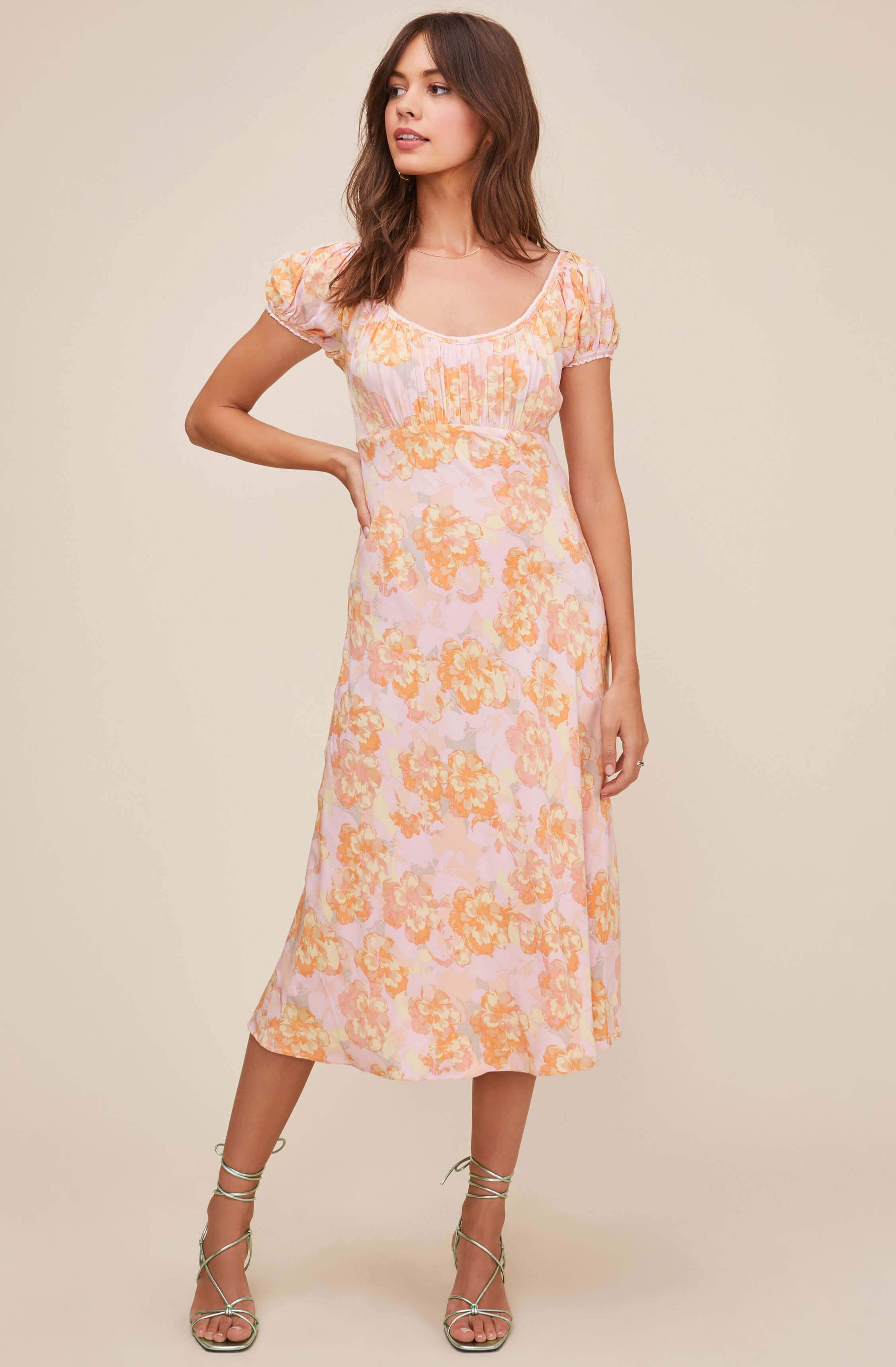 astr the label floral long sleeve midi dress