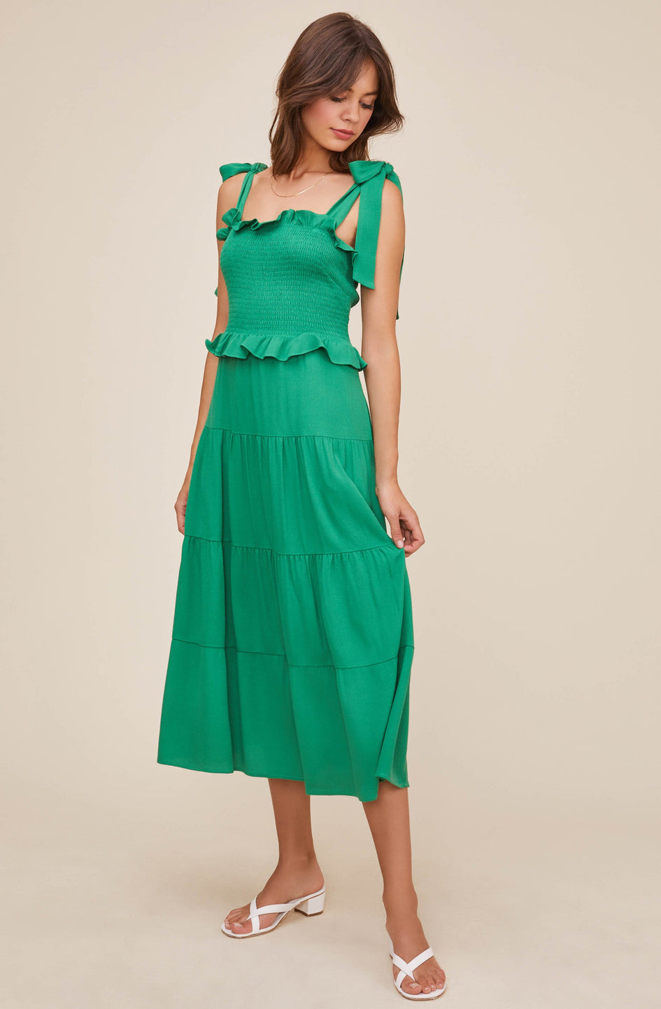 astr the label lace midi dress green