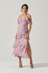 Floral Print Ruched Tiered Slit Spring Dress by Astr The Label
