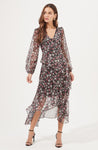 Sheer Tiered Asymmetric Winter Floral Print Dress by Astr The Label
