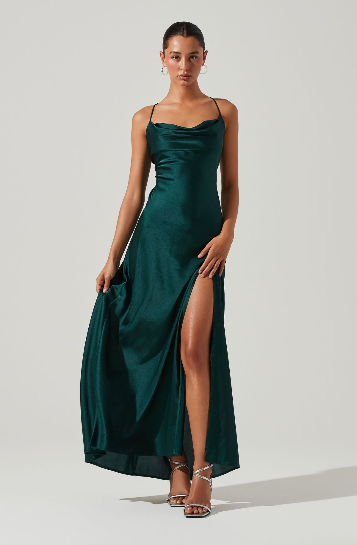 Sexy Green Maxi Dress - Side Slit Dress - Emerald Satin Dress