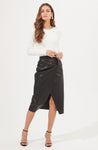 Kari Faux Leather Twist Front Midi Skirt