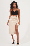 Alondra Ruched Faux Leather Midi Skirt