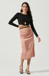 Perry Ruched Side Slit Midi Skirt