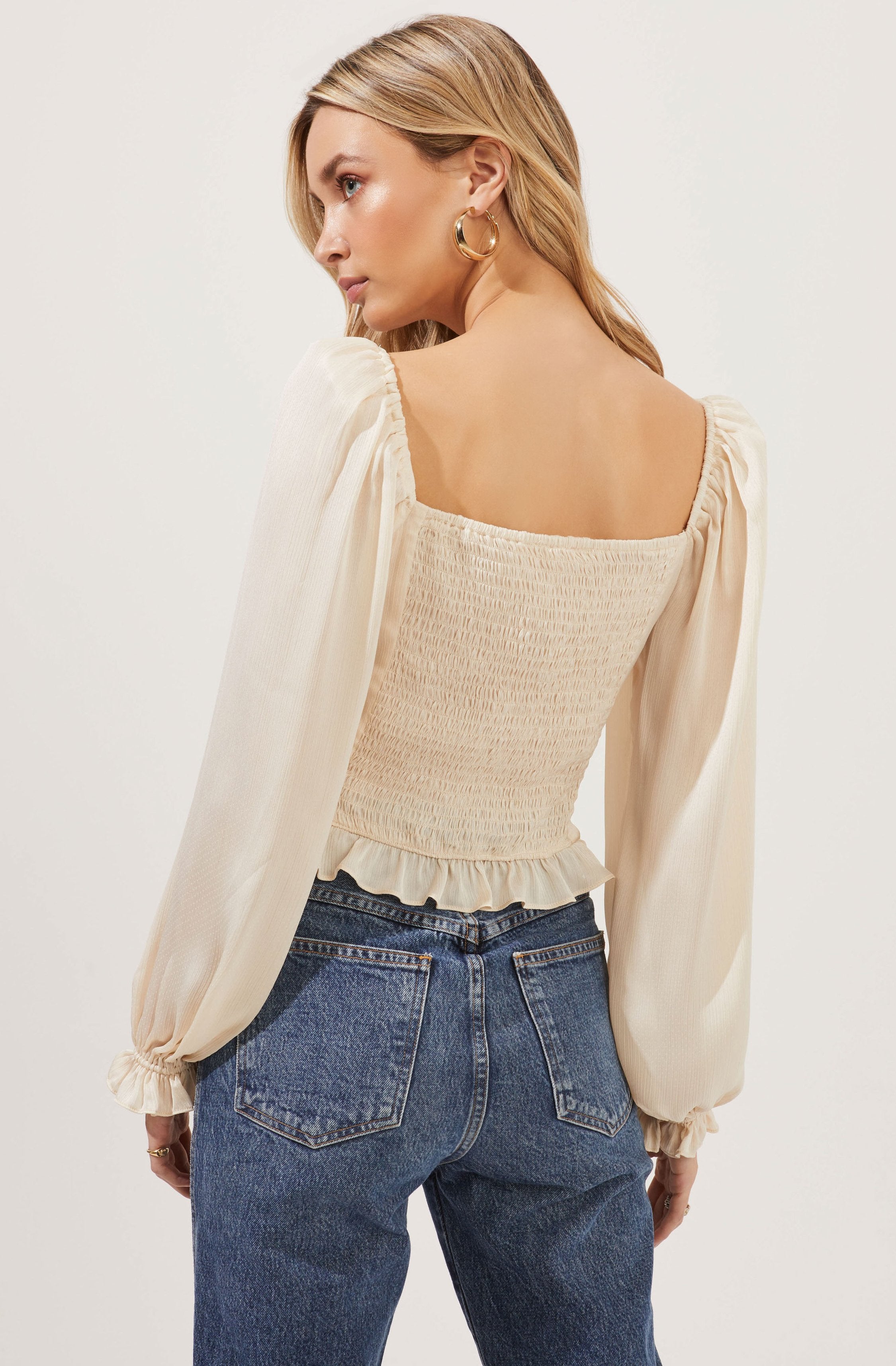 Love Song Ruched Frill Puff Sleeve Top