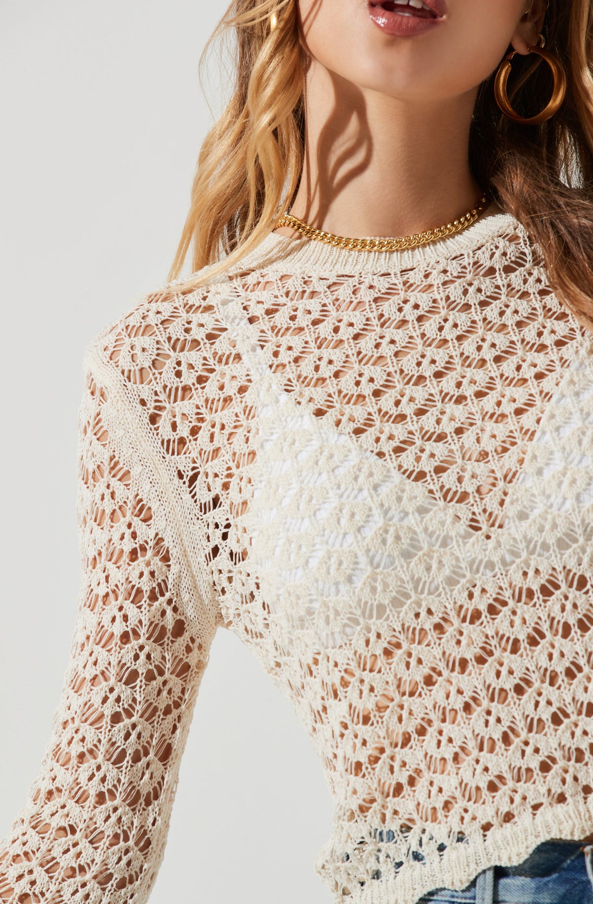 Ｐｒｅｍｉｕｍ Ｌｉｎｅ CROCHET V NECK LONG KNIT TOPS | ochge.org