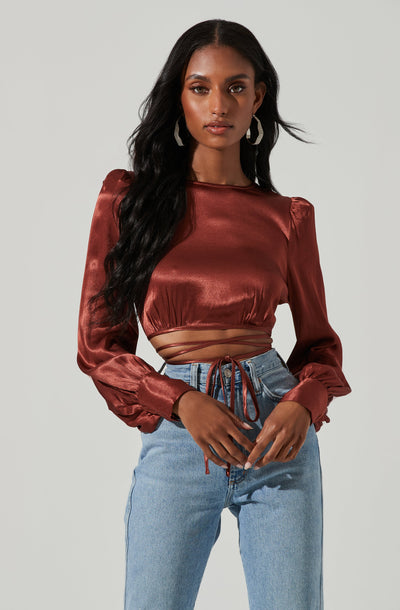 Lilith Satin Cowl Neck Long Sleeve Top – ASTR The Label