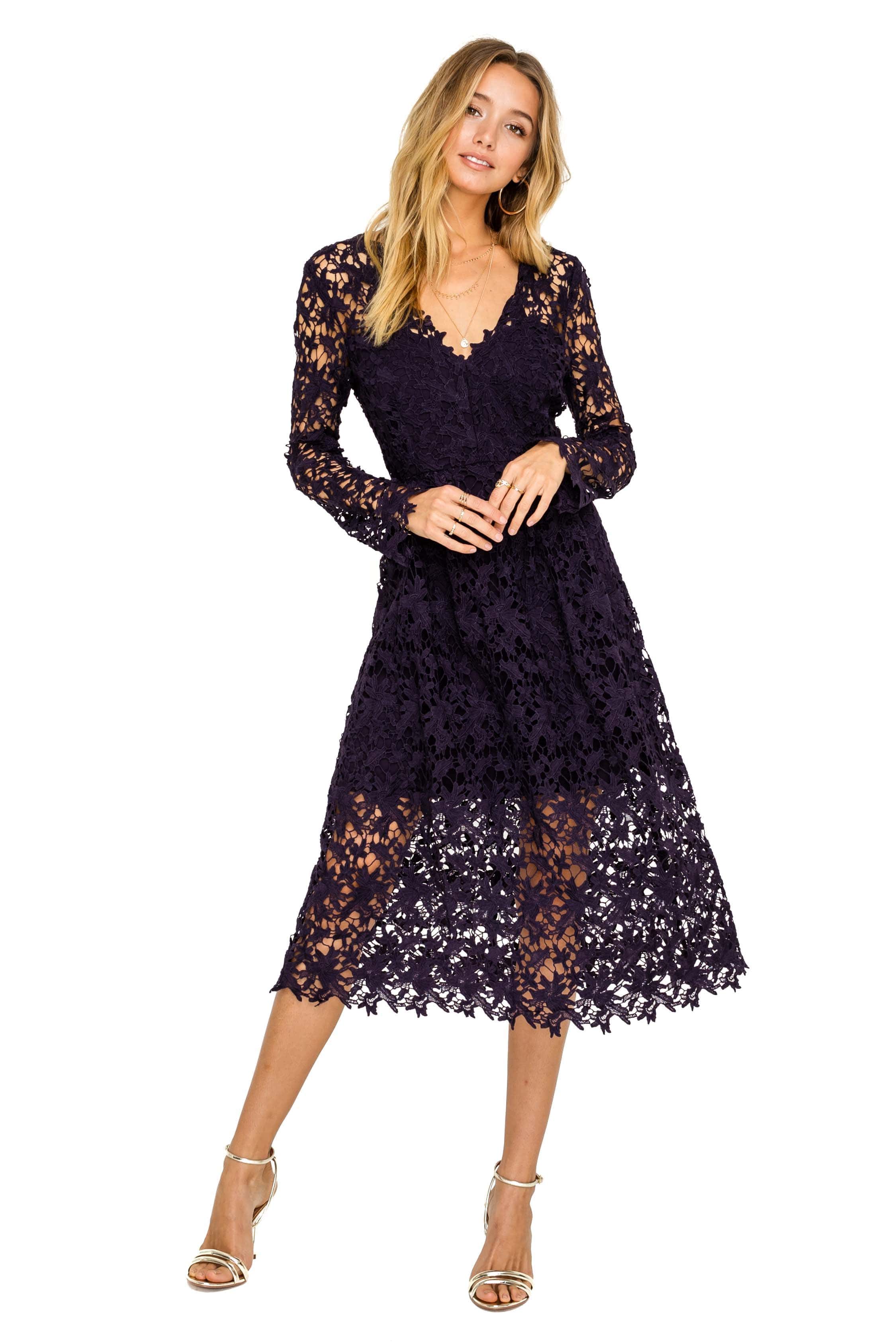 astr the label floral long sleeve midi dress