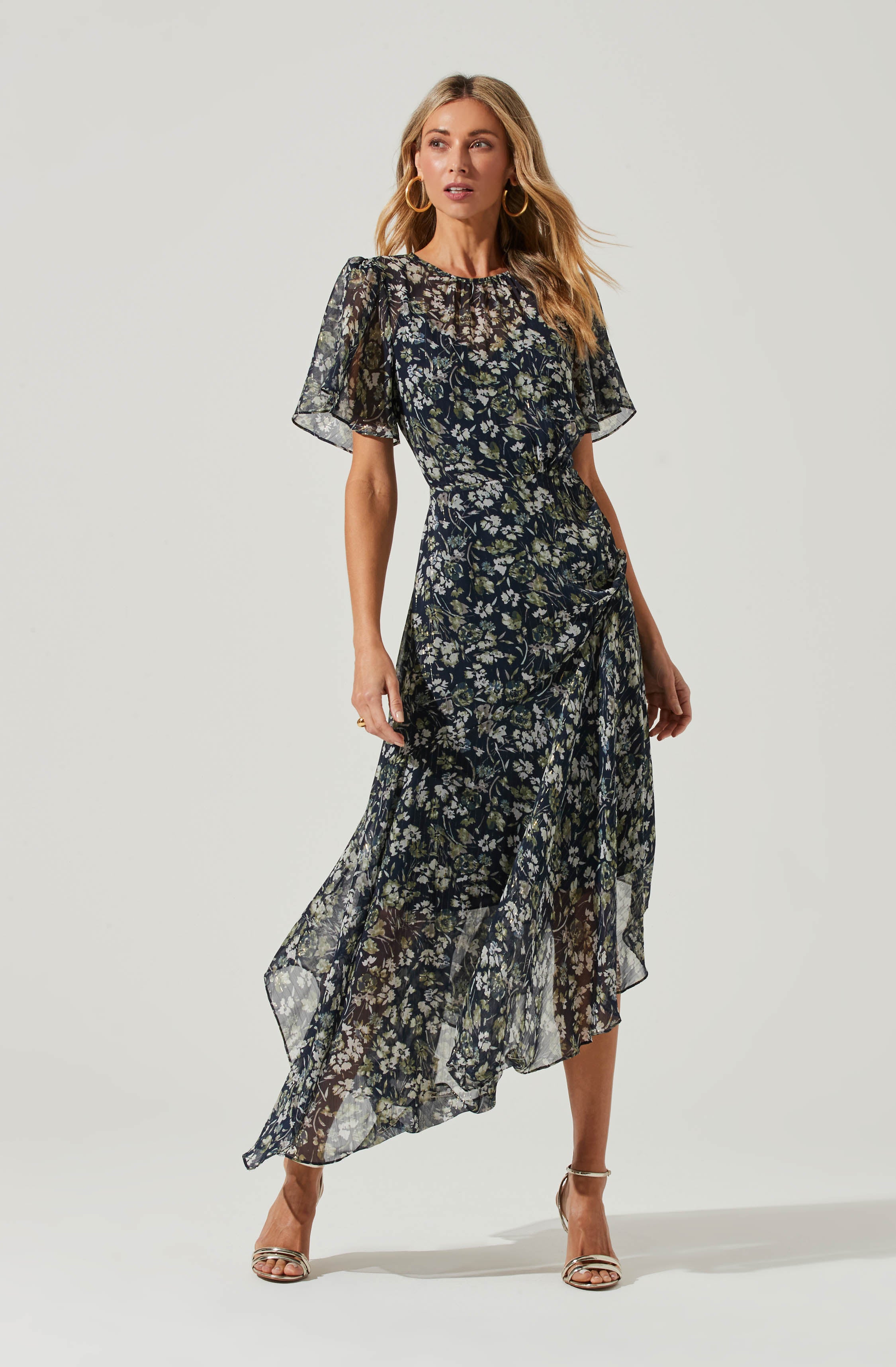Flutter Sleeve Asymmetrical Maxi Dress – The