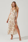 Tall Metallic Floral Print Ruched Dress by Astr The Label
