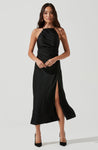 Halter Satin Slit Ruched Dress by Astr The Label