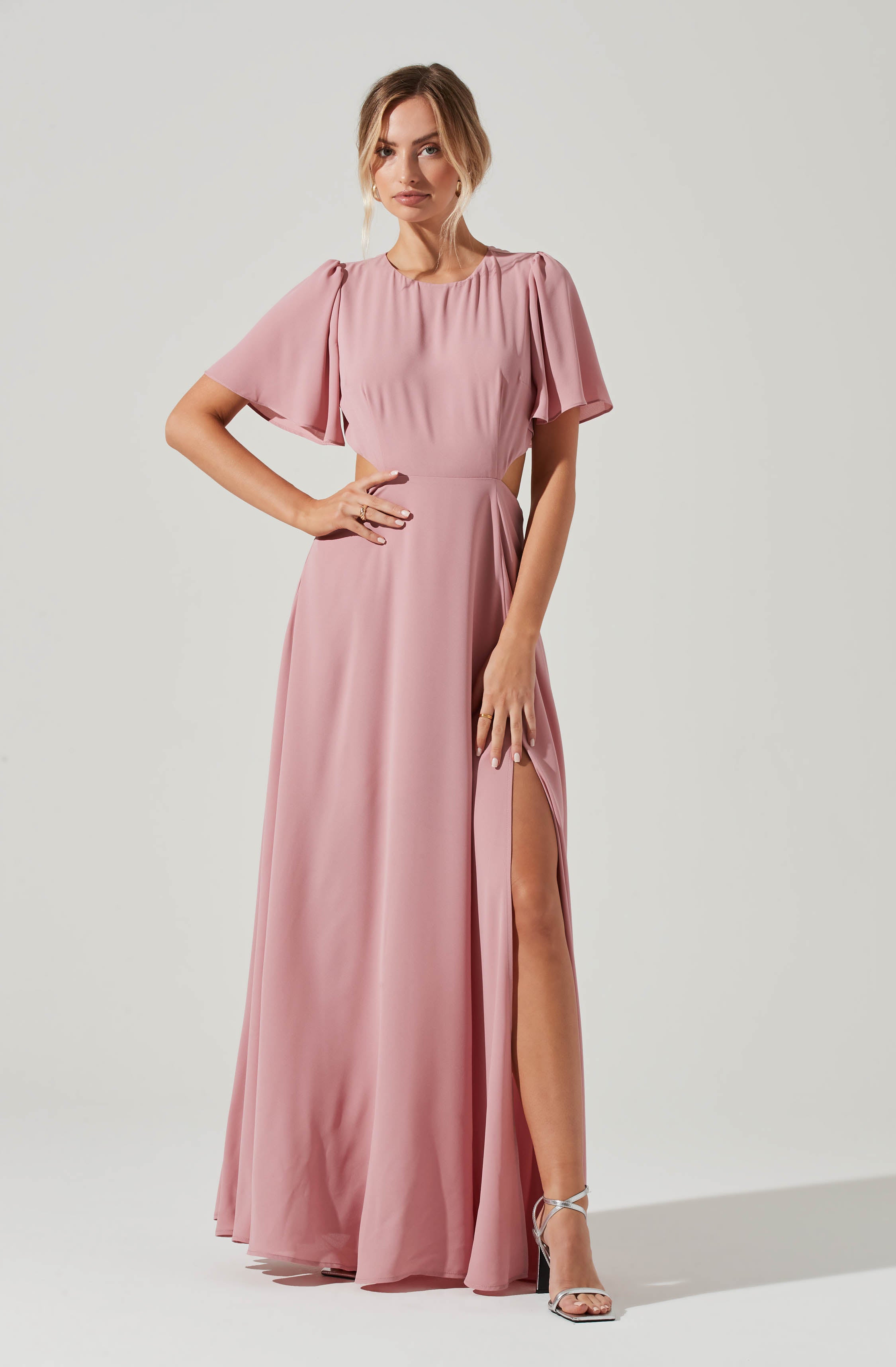 Women's Long-Sleeve Plunge Cutout Maxi Dress