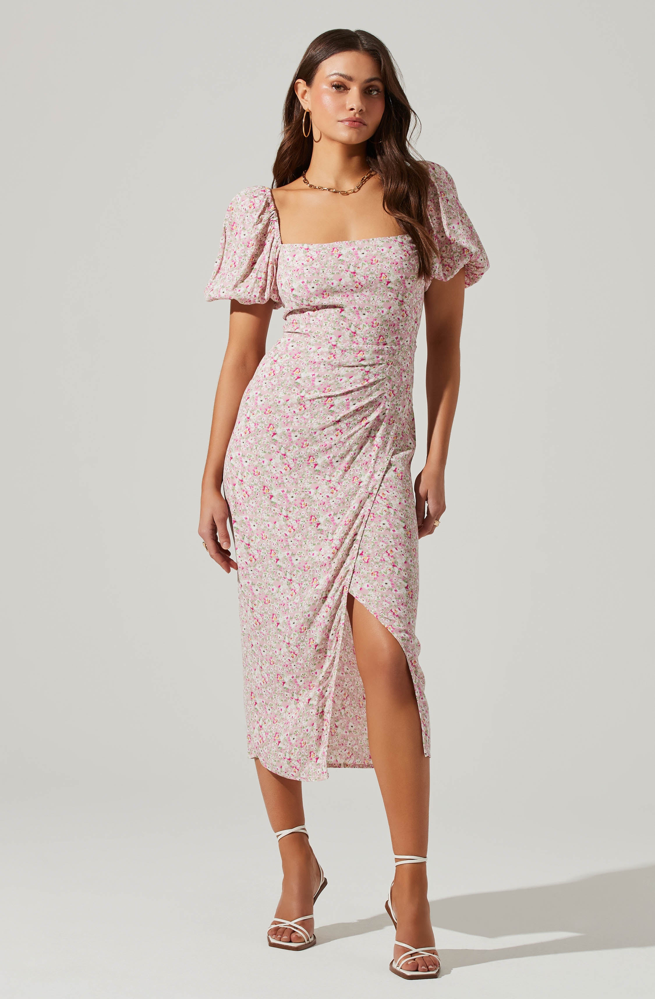 Floral Square Neck Slit Front Midi Dress – ASTR The Label