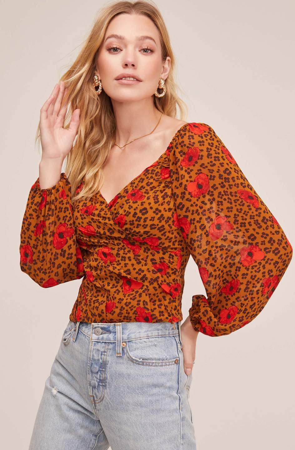 Shirred Long Sleeve Leopard Smocked Top – ASTR The Label