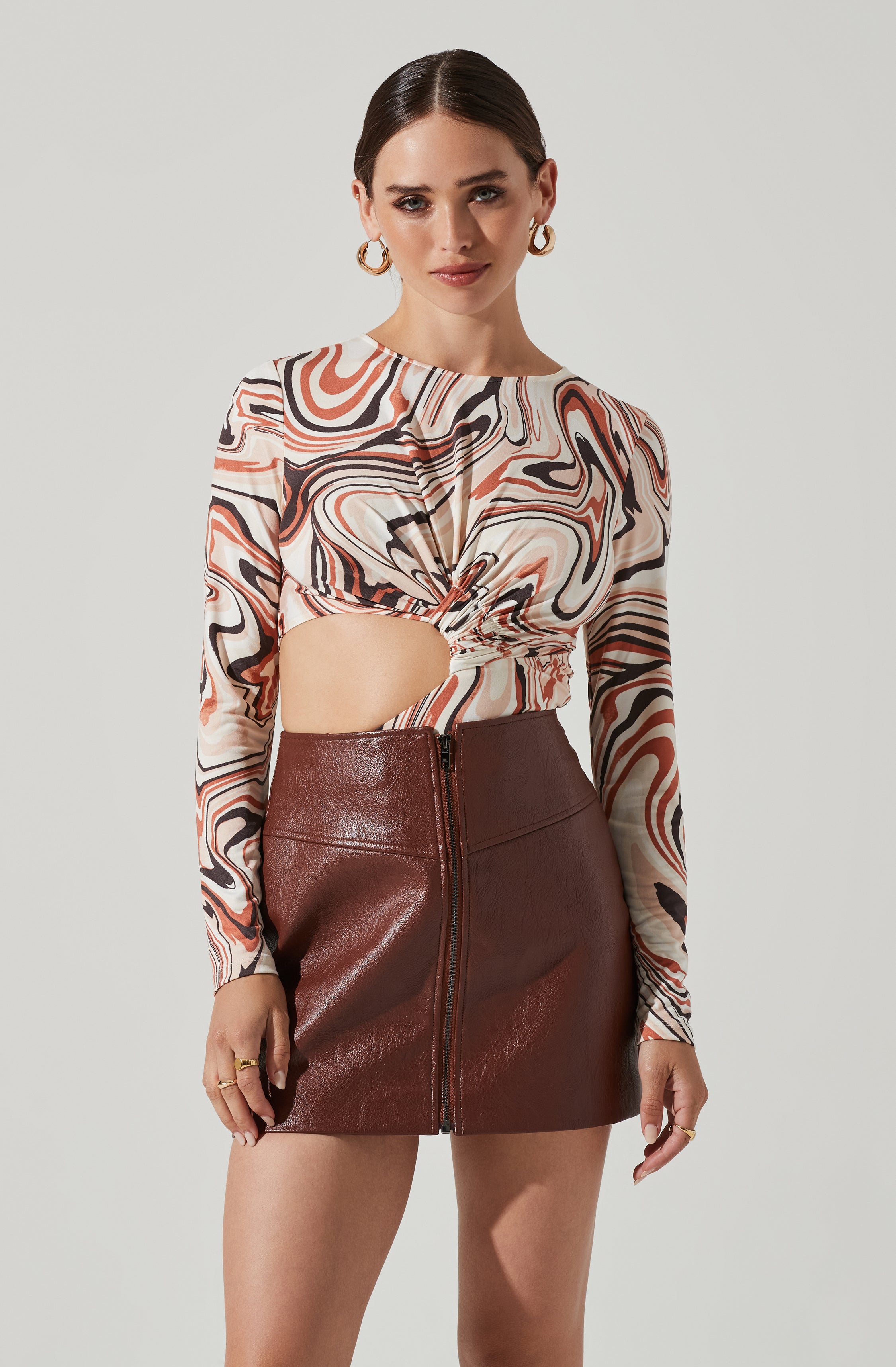 Kaya Rust Brown Long Sleeve Cutout Bodysuit