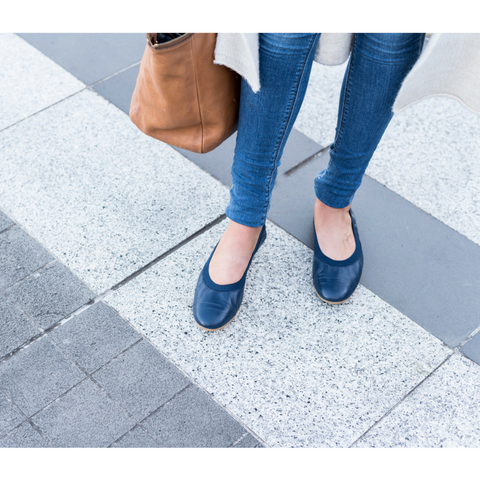 blue leather ballet flats