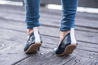 blue leather ballet flats