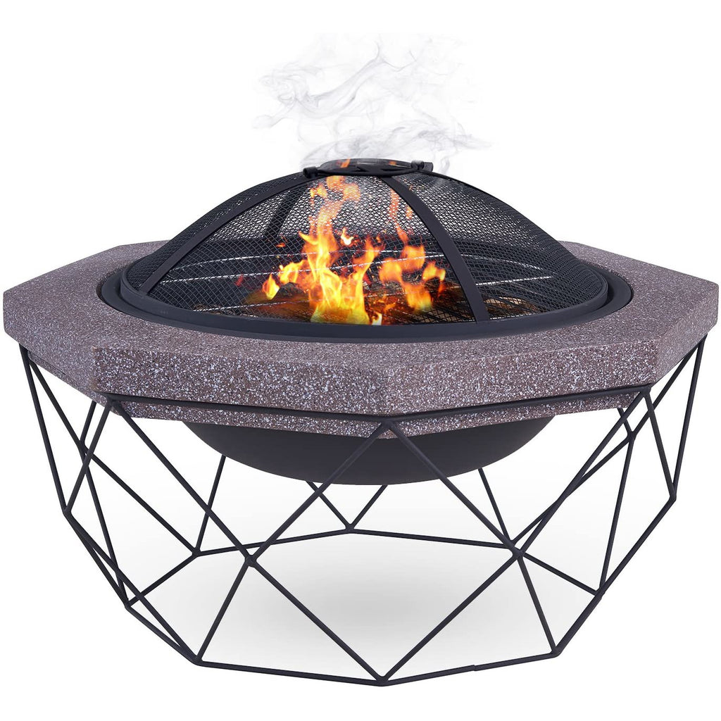 Diamond Stand Fire Pit Brazier With Mesh Spark Guard Bbq Grill Insert Livivo