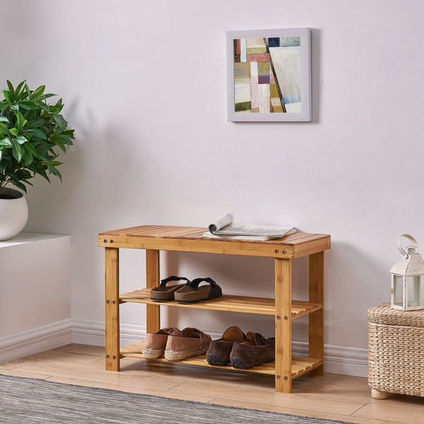 Livivo Living 2 Tier Bamboo Shoe Rack Bench