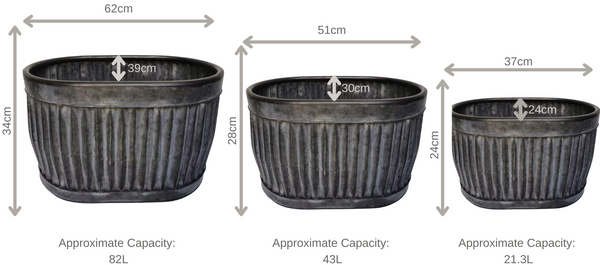Ellham Metal Ribbed Trough Planter - 3 Sizes at Gardenesque