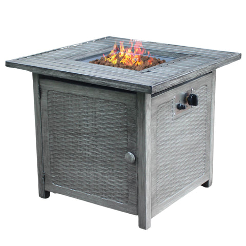 Outdoor Gas Fire Pit Table - Rattan Effect Light Grey at Gardenesque