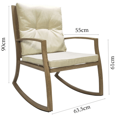 Lyndhurst Rocking Chair with Padded Cream Cushions at Gardenesque