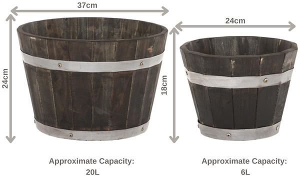 Wooden Whiskey Barrel Planter with Drainage - 2 Sizes at Gardenesque