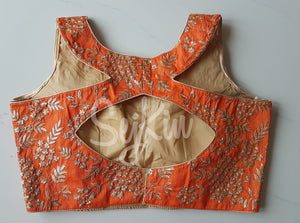 Orange silk blouse with zari work