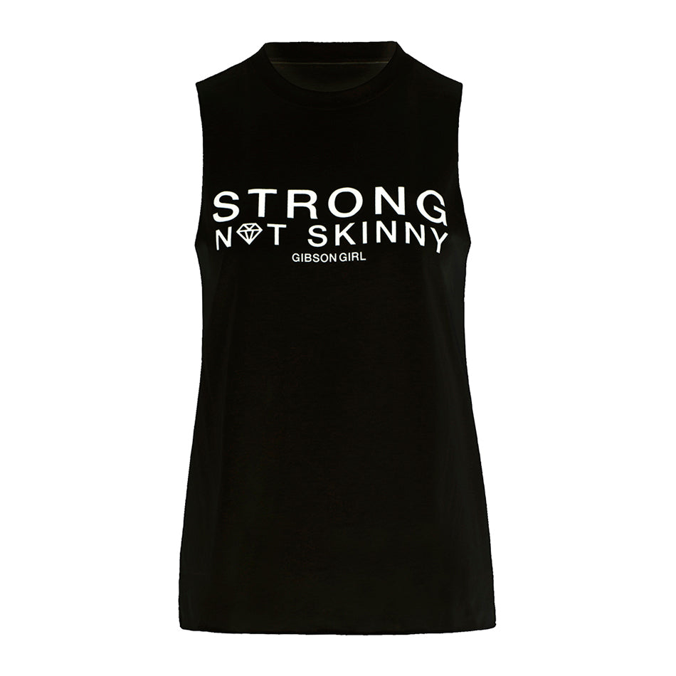 Slogan Women's Workout Top - Strong Not Skinny Tank - Black / White pr ...